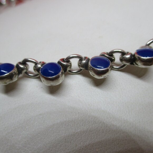 PHILIPPE AUDIBERT PARIS Navy Blue Enamel Silver Tone Metal Bib Necklace Designer - Picture 3 of 9